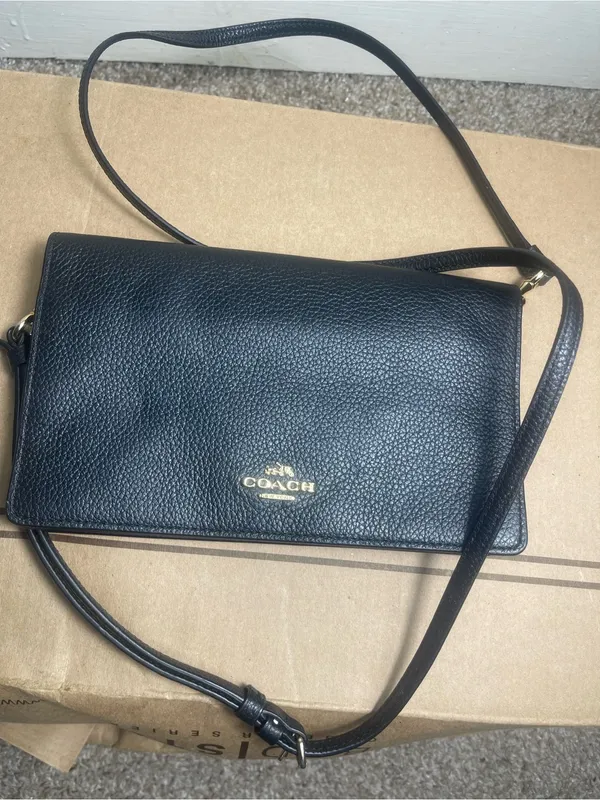 COACH Anna Foldover Black Pebbled Leather Crossbody - Image 4