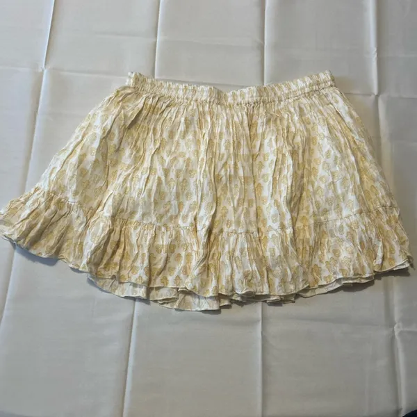 Anthropologie RAGA Mini Ruffle Skirt Tassel White & Yellow Boho Size Medium - Image 2