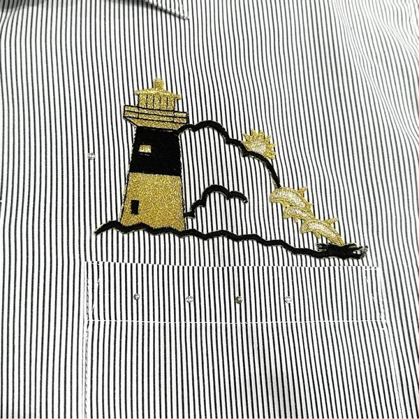 Vintage Las Olas Nautical Embroidered & Embellished Button Down Striped Shirt - Image 2