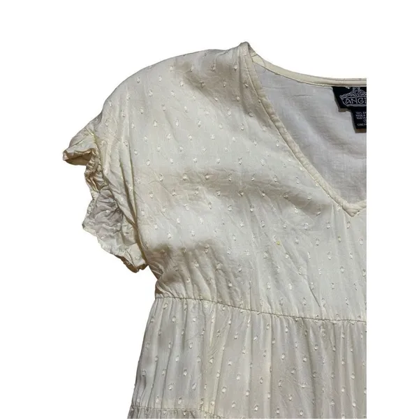 Angie womens Swiss‎ Dot pale yellow tiered baby doll flowy dress sz S - Image 7