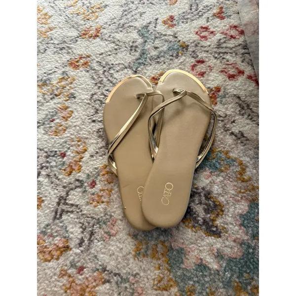 Cato Womens Gold Metallic Strap Flip Flop Sandals‎ Flat Metal Toe Guard Size 8M - Image 5