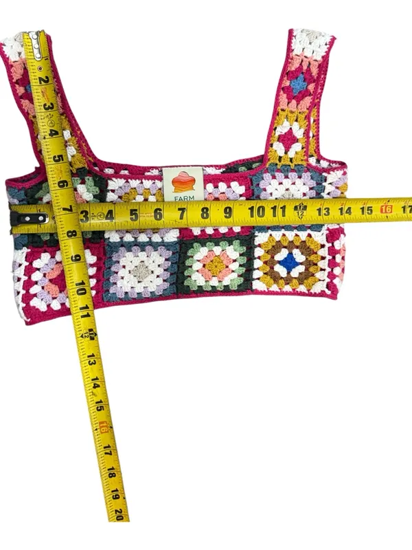 Farm Rio Anthropologie Crochet Cropped Granny Square Pullover Top Shirt XS - Image 13
