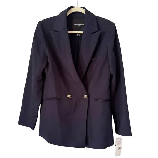 NWT French Connection Oversized Navy Blue Blazer Gold Buttons Size XS - Image 4