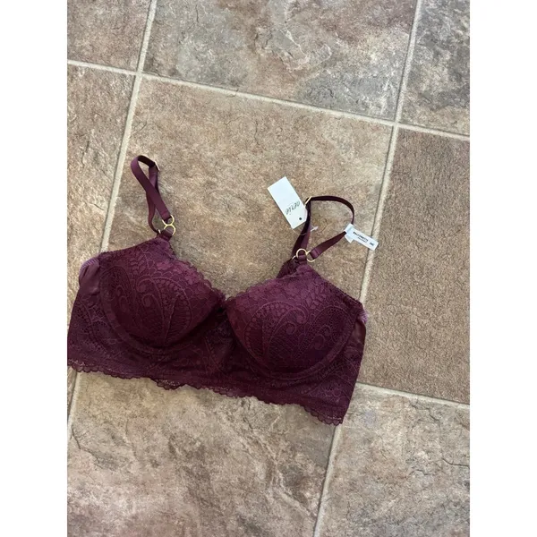 Aerie Real Power Paisley Lace Balconette Bra Royal Berry Size 34C - Image 5