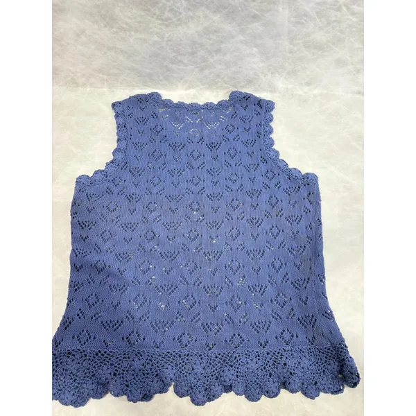 Vintage Corner Reading Periwinkle Blue Crochet Knit Sleeveless Top Small‎ - Image 5