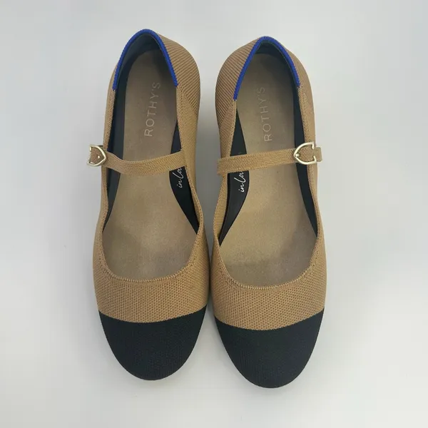 Rothy's The Mary Jane Camel Black Cap Toe Block Heel Knit‎ Shoes Women's 8.5 - Image 5