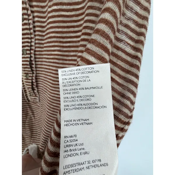 Free People Tank Top Striped Henley Medium Brown Linen Blend Boho Sleeveless - Image 11