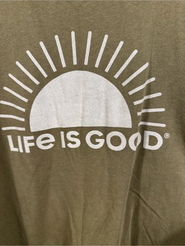 N79. Life Is Good Olive Green Pullover with White Sun Logo - Image 5