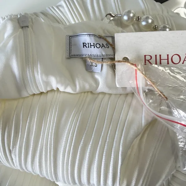 ✨ NWT RIHOAS White Textured Plissé Mini Dress w/ Pearl Straps (Size XS) 🤍 - Image 14