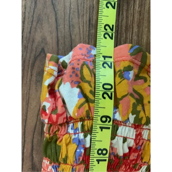 LOFT Red Multi Floral Cotton Puff Sleeve Smocked Waist Blouse S Spring - Image 8