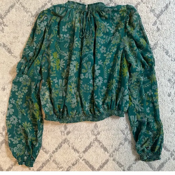 Free People Clarissa Printed Top in Sea Combo Sz L - Image 5