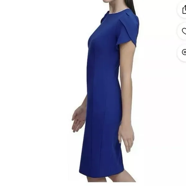 Calvin Klein Royal Blue Tulip Sleeve Stretch Crepe Sheath Dress Size 4 - Image 3