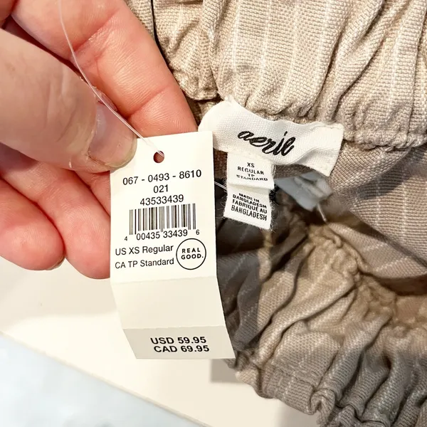 Aerie Pull On Wide Leg Pinstripe Trouser Pants Tan Beige XS - Image 3