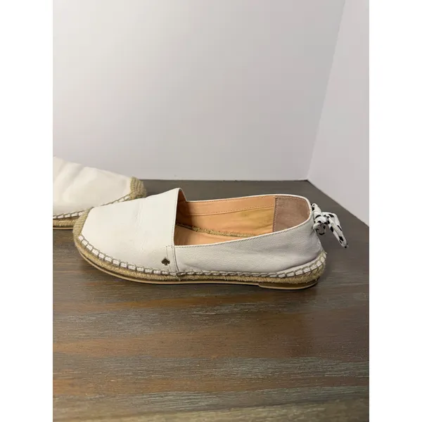 Kate Spade White Leather Espadrille Flats Shoes Size 7.5 Bow Coastal Preppy - Image 2