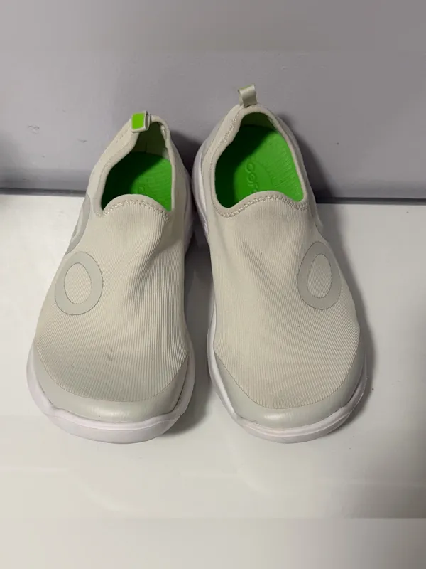 OOFOS Women's Slip-On Sneakers in Cream with Lime Green Accents - Image 2