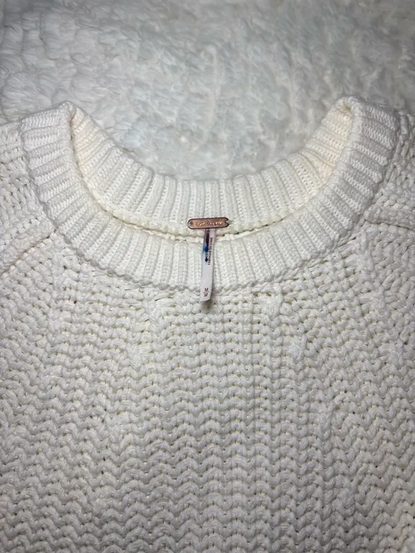 Free People Chunky Knit Sweater Cream Oversized Cozy Pullover - Image 2
