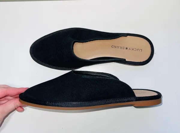 Lucky Brand Arvy Nib Black Embossed Slip-on Mules - Image 5