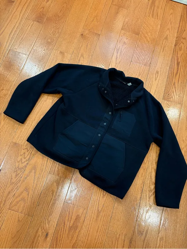 Zella Layer Up Faux Shearling Lined Fleece Jacket Black Snap Front XL Athleisure - Image 2