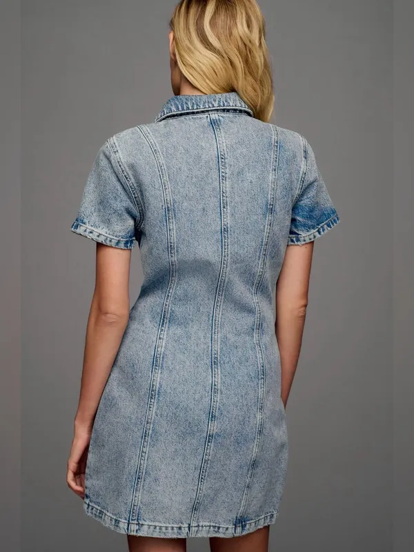 Anthropologie Pilcro Short-Sleeve Denim Button-Front Mini Dress Size 14 - Image 3