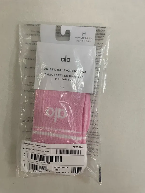 Alo NWT Unisex Half Crew Throwback Socks Sweet Pink White Size M - Image 4