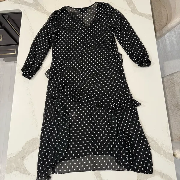 Maeve by Anthropologie Sheer PolkaDot Ruffle Midi Dress Womens Small Black/White - Image 8