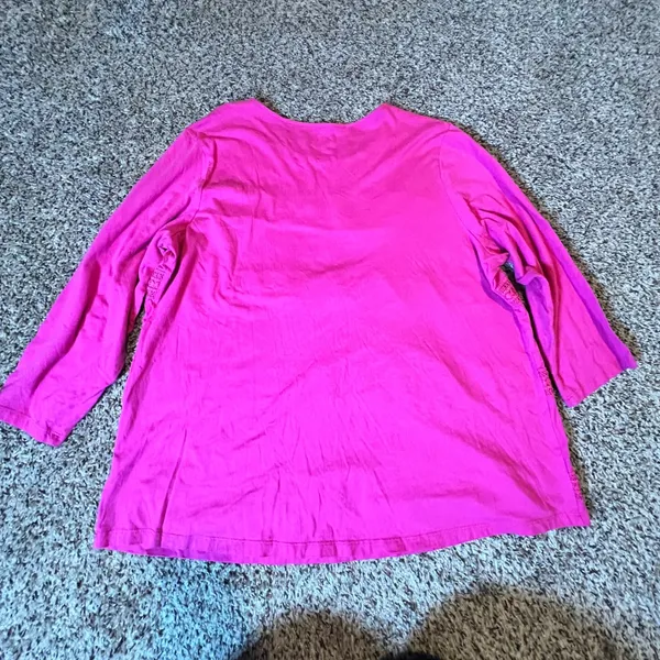 Croft & Barrow Womens 1X Magenta‎ Pink Crochet Lace Long Sleeve Top Blouse - Image 7