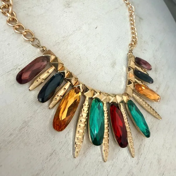 IMAN Global Chic Multicolor Jeweled Gold Tone Spike Statement Necklace - Image 3