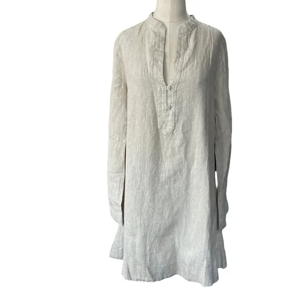 NWT Tuckernuck Tatum Linen Dress Small Beige Natural Shift Mini Long Sleeve - Image 4