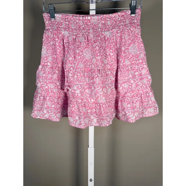 Vineyard Vines Pink Floral Tiered Mini Skirt Size M Smocked Waist Cotton - Image 4