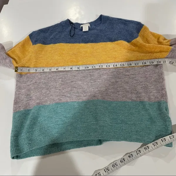 H&M Blue, Yellow, Gray & Green‎ Colorblock Stripe Long Sleeve Sweater Size S - Image 8