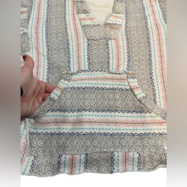 Billabong Baja Striped Textured Knit Hoodie Top Boho Surf Beach Pullover Sz‎ M - Image 7