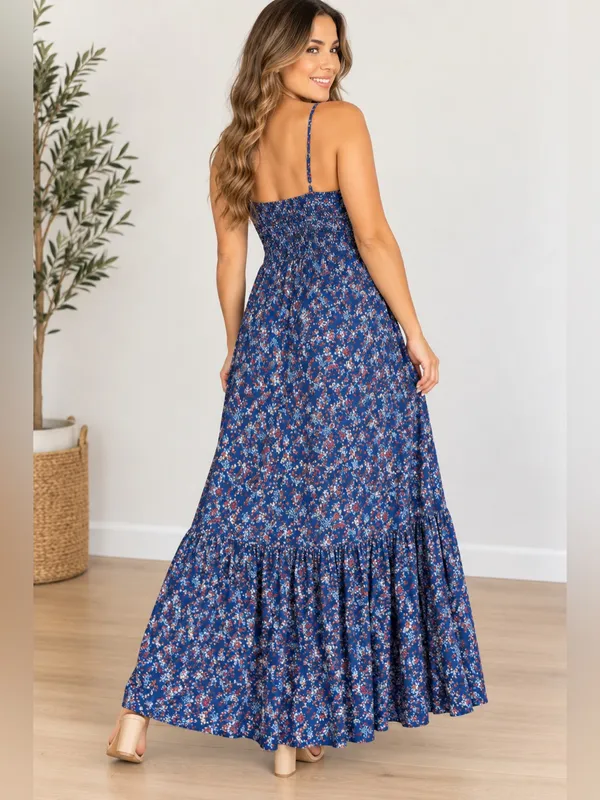Wishlist Apparel Blue Floral Boho Maxi Dress Size L - Image 2