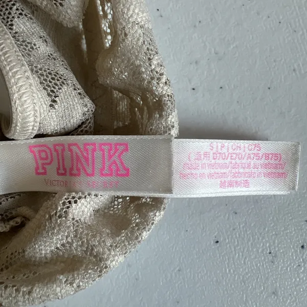 Victoria's Secret PINK Strappy Plunge Criss-Cross beige Lace Bralette Small - Image 7