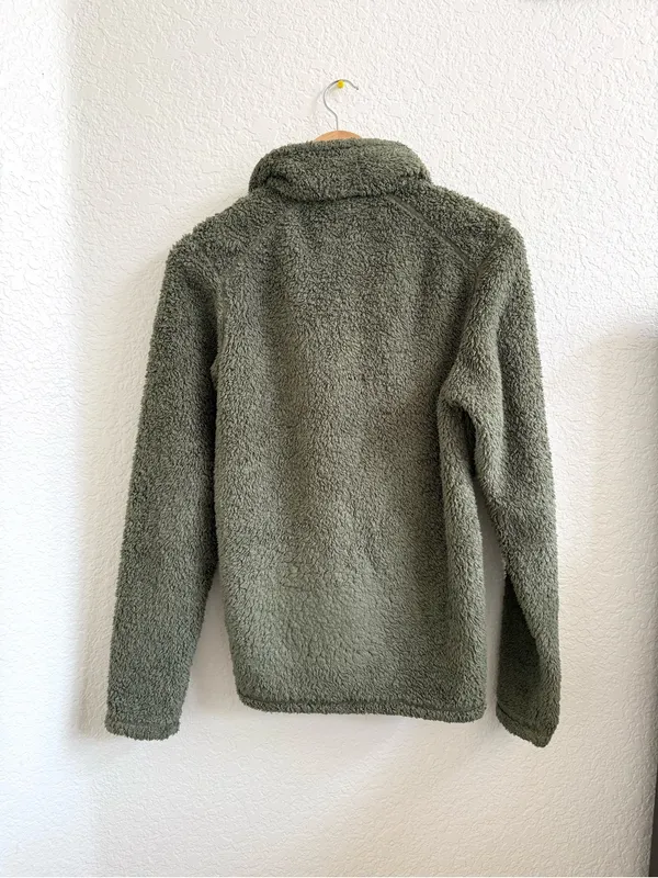 Patagonia Olive Green Teddy Fleece Pullover Quarter Zip Oversized Sweater XS‎ - Image 6