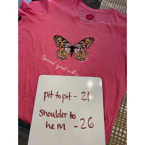 Life is Good Womens Pink Butterfly Spread Good Vibes Graphic Tee Shirt Large - Image 4
