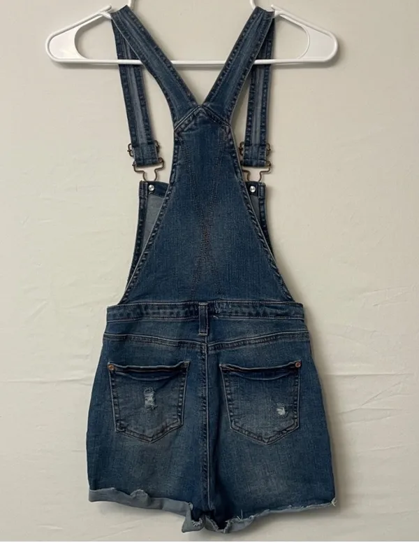 XS High Rise Distressed Jean Overalls – Vintage Look Short Romper (F10) - Image 4