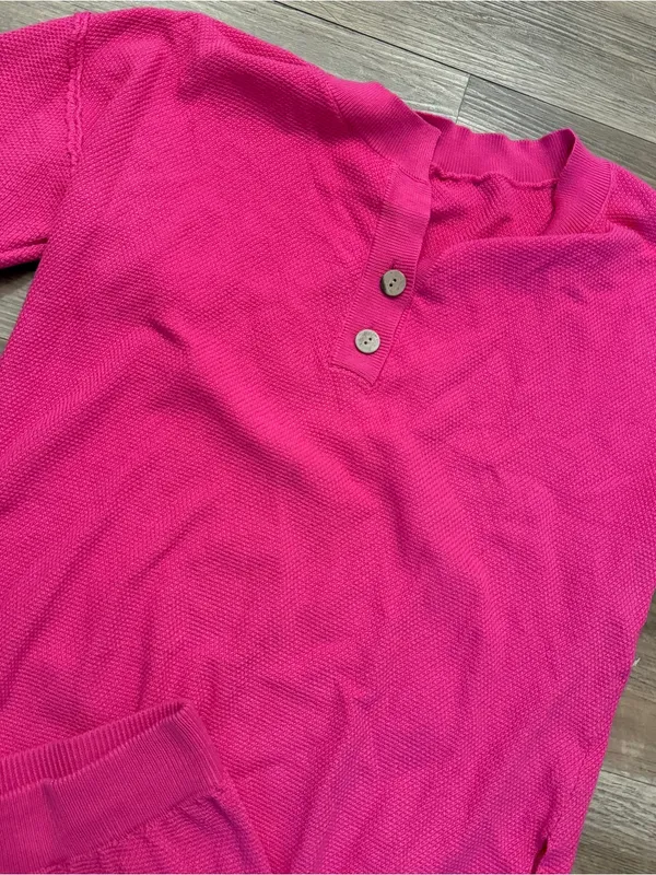 Hot Pink waffle henley 2 piece lounge set - Image 2