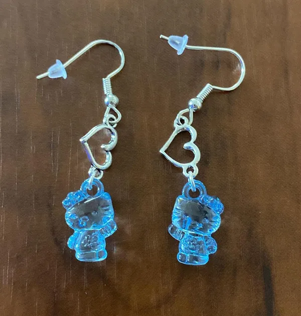 Handmade Kitty Kawaii Y2k Dangle Heart Earrings - Image 2