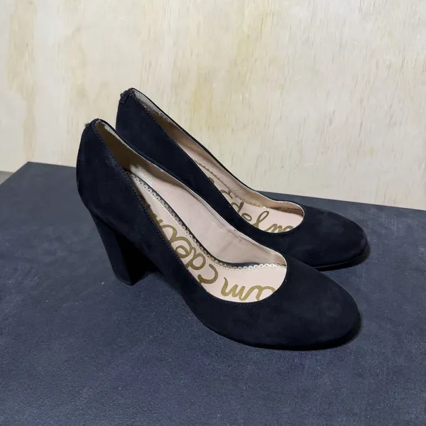 Sam Edelman Black Suede Block Heel Pumps Women's Size 8 Round Toe Dress Shoes - Image 6
