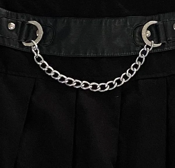 ROYAL BONES by Daang Black Pleated Chain Punk Goth Mini Skirt ~ Women's LARGE - Image 5