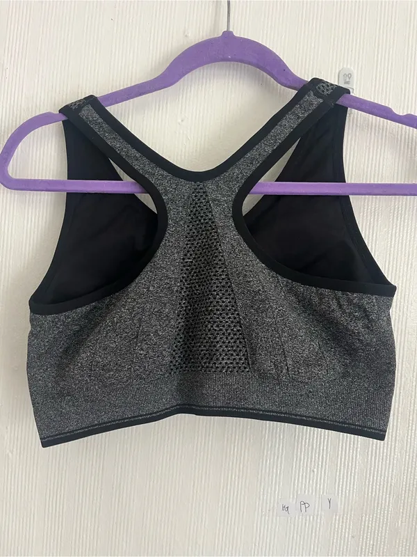Front-Zip High Support Sports Bra - Nude/Gray - Image 6
