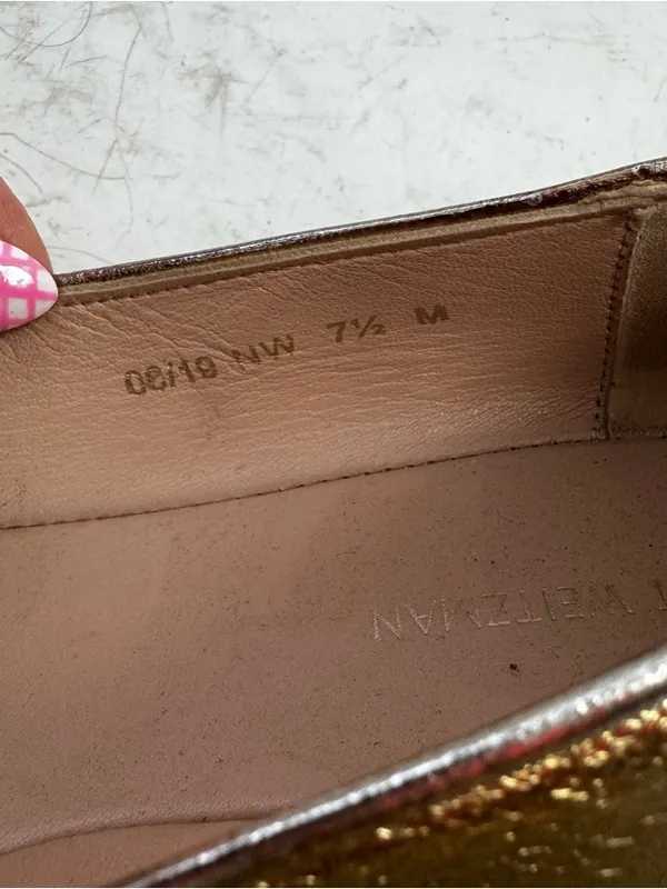 Stuart Weitzman Metallic Gold Ballet Flats Leather Size 7.5 - Image 9