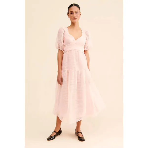 Free People Hailey Dress Size 4 Beautiful Baby Pink Wrap front Midi Dress - Image 2