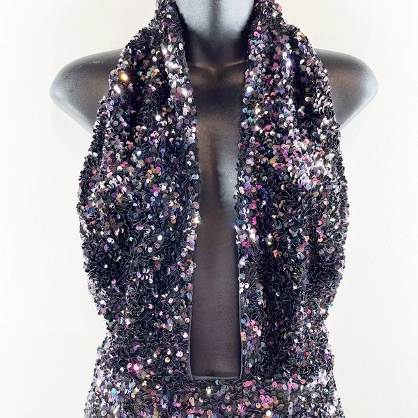 Bardot Sequin Halter Cutout Knee Length Dress Black Multi XS - Image 5