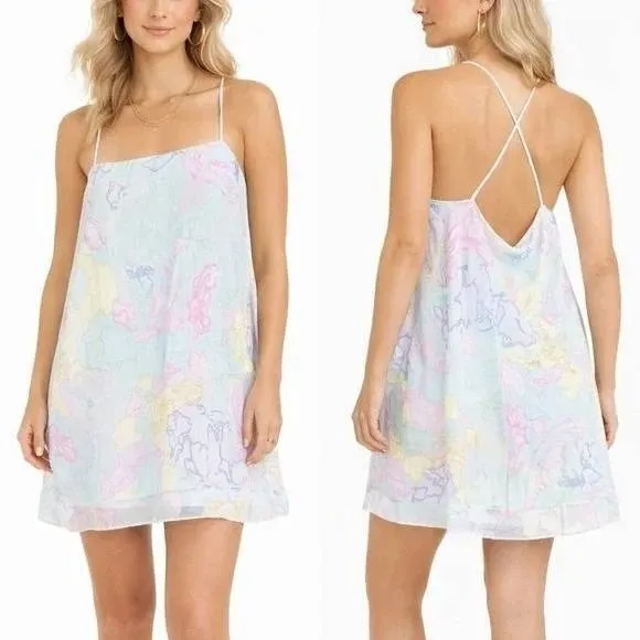 Show Me Your Mumu Christy World Map Print Mini Dress Blue Travel Size S - Image 2