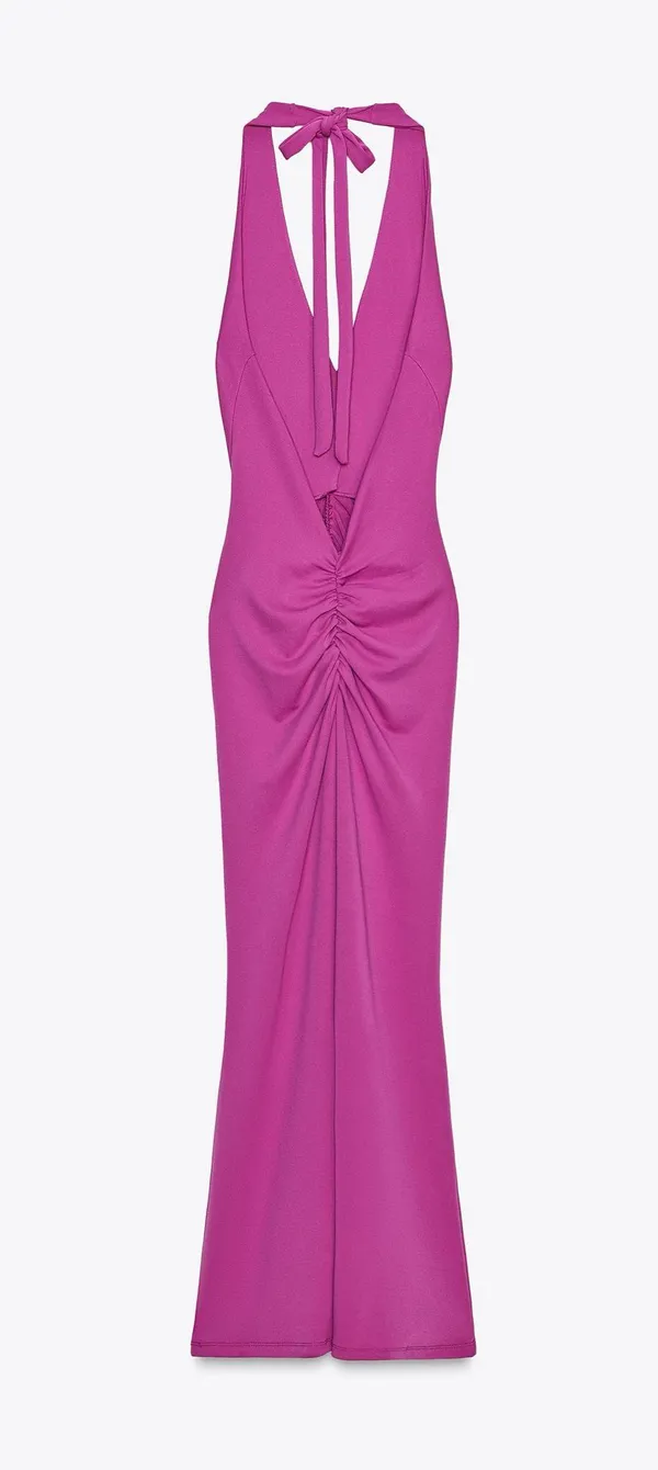 Zara Pink Halter fitted bodycon maxi Dress evening party holiday wedding - Image 11