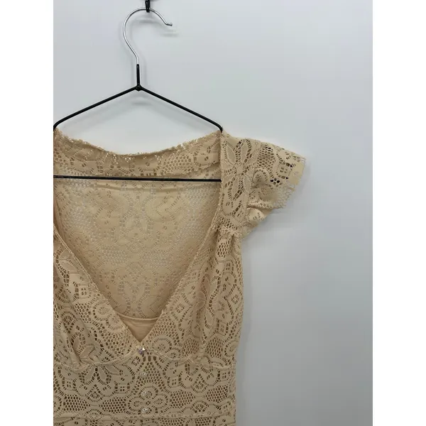 Y2K Fairy Cream Lace Midi‎ Dress Sz XS Cottagecore Boho Coquette Romantic - Image 5