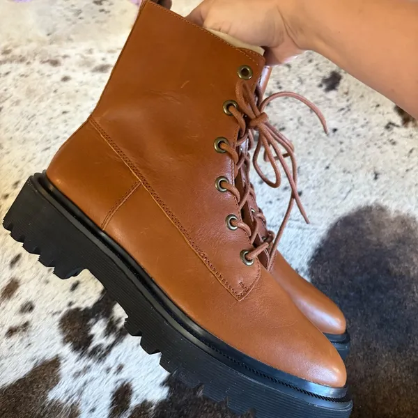 MADEWELL The Rayna Lace-Up Boot In‎ Leather English Saddle Size 9.5 Brown - Image 4