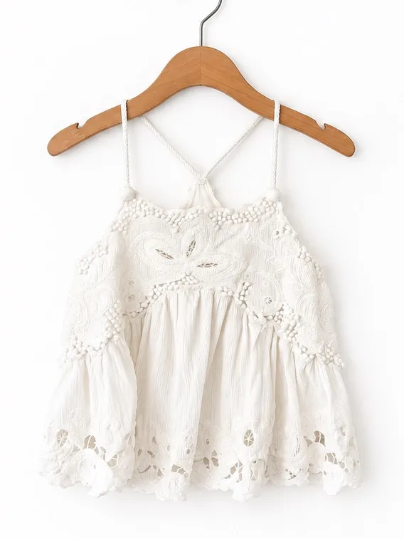 Sea New York Ivory Embroidered Boho Halter Racerback Flowy Swing Cami Blouse XXS - Image 4