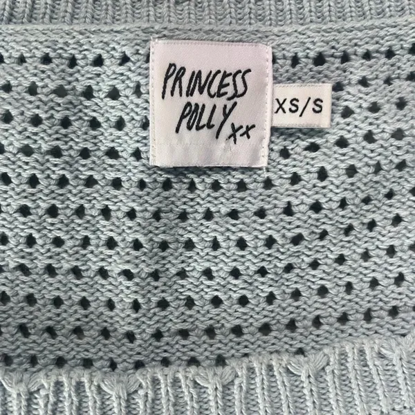Princess Polly Blue Crocheted Long Sleeve Square Neck Cropped Sweater Size XS/S - Image 3